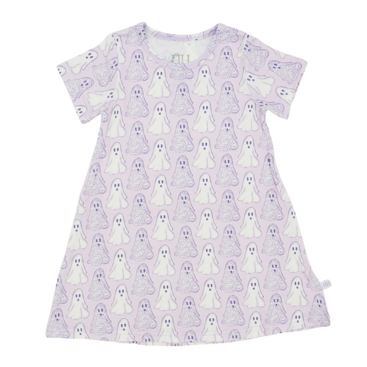 Girls Purple Floral Ghosts Bamboo Dress