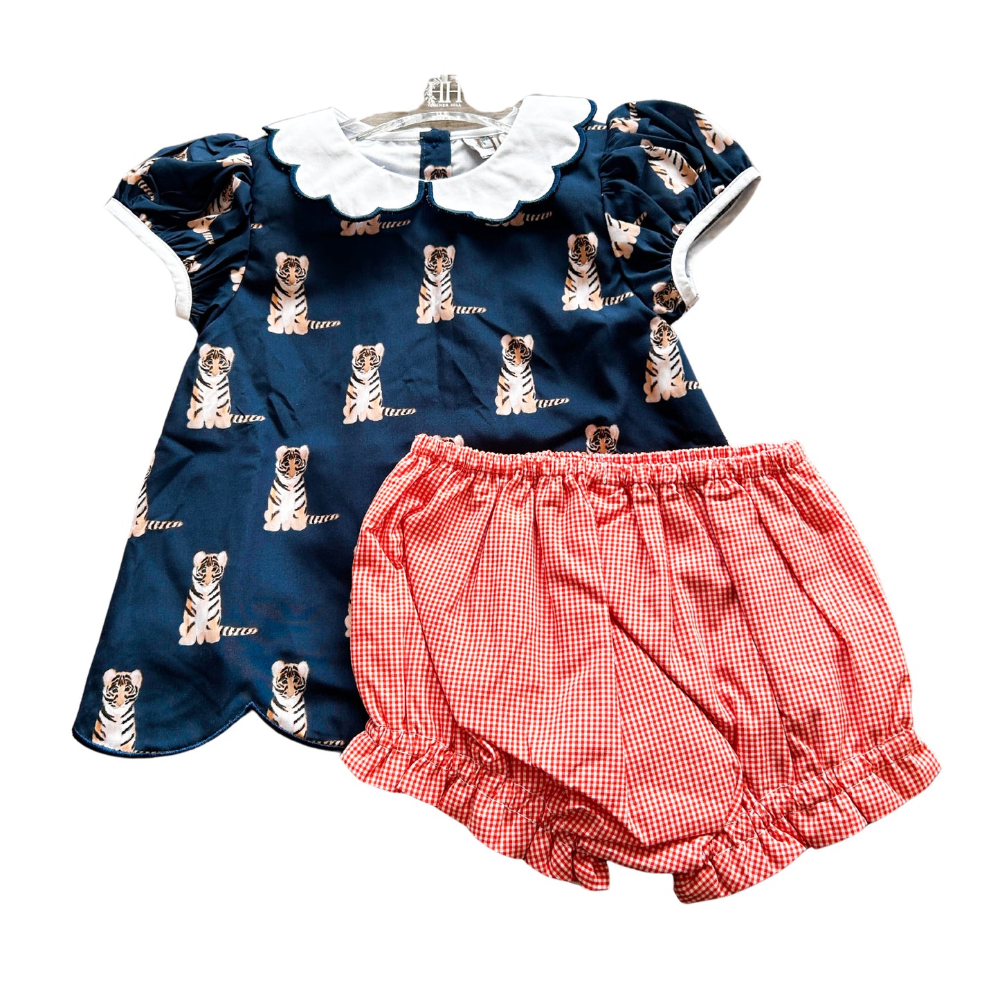 Navy Tiger Scalloped Peter Pan Top & Bloomer Set