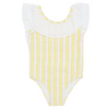 Girls Yellow Stripes Flutter Sleeve One Piece