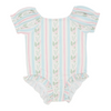 Girls Blue Floral Stripe One Piece Swim