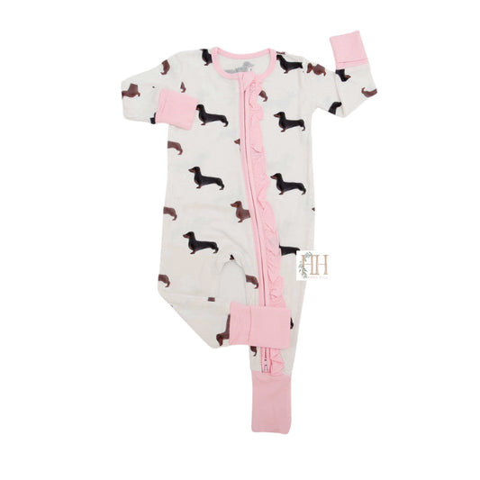 Girls Dachshund Double Zipper Romper