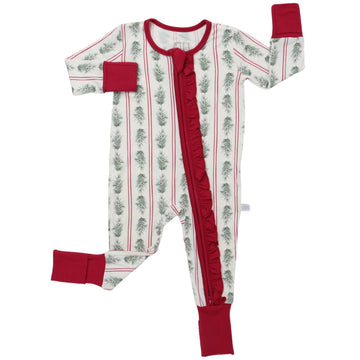 Girls Ruffle Pine Needles Zipper Romper