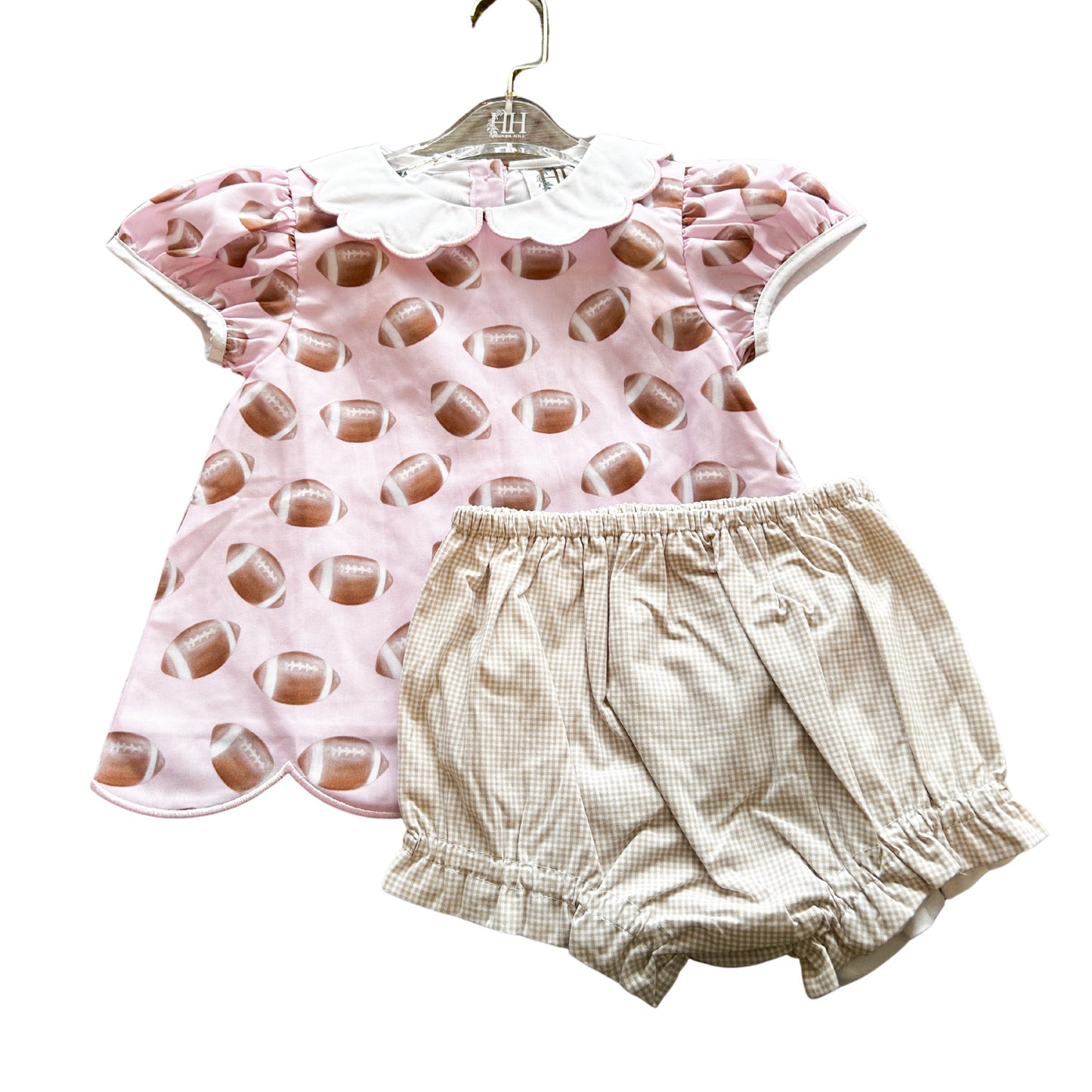 Football Scalloped Peter Pan Top & Bloomer Set