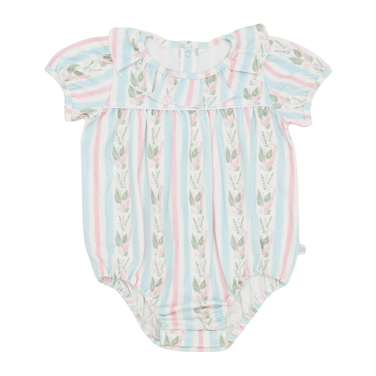 Girls Blue Floral Stripe Cotton Bubble