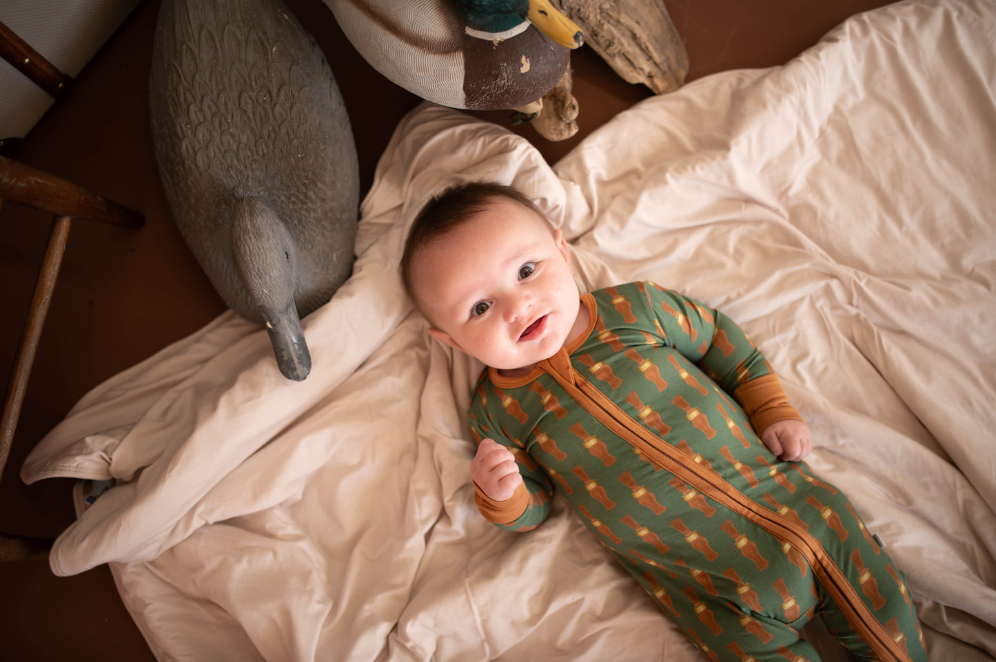 Boys Duck Calls Double Zipper Romper