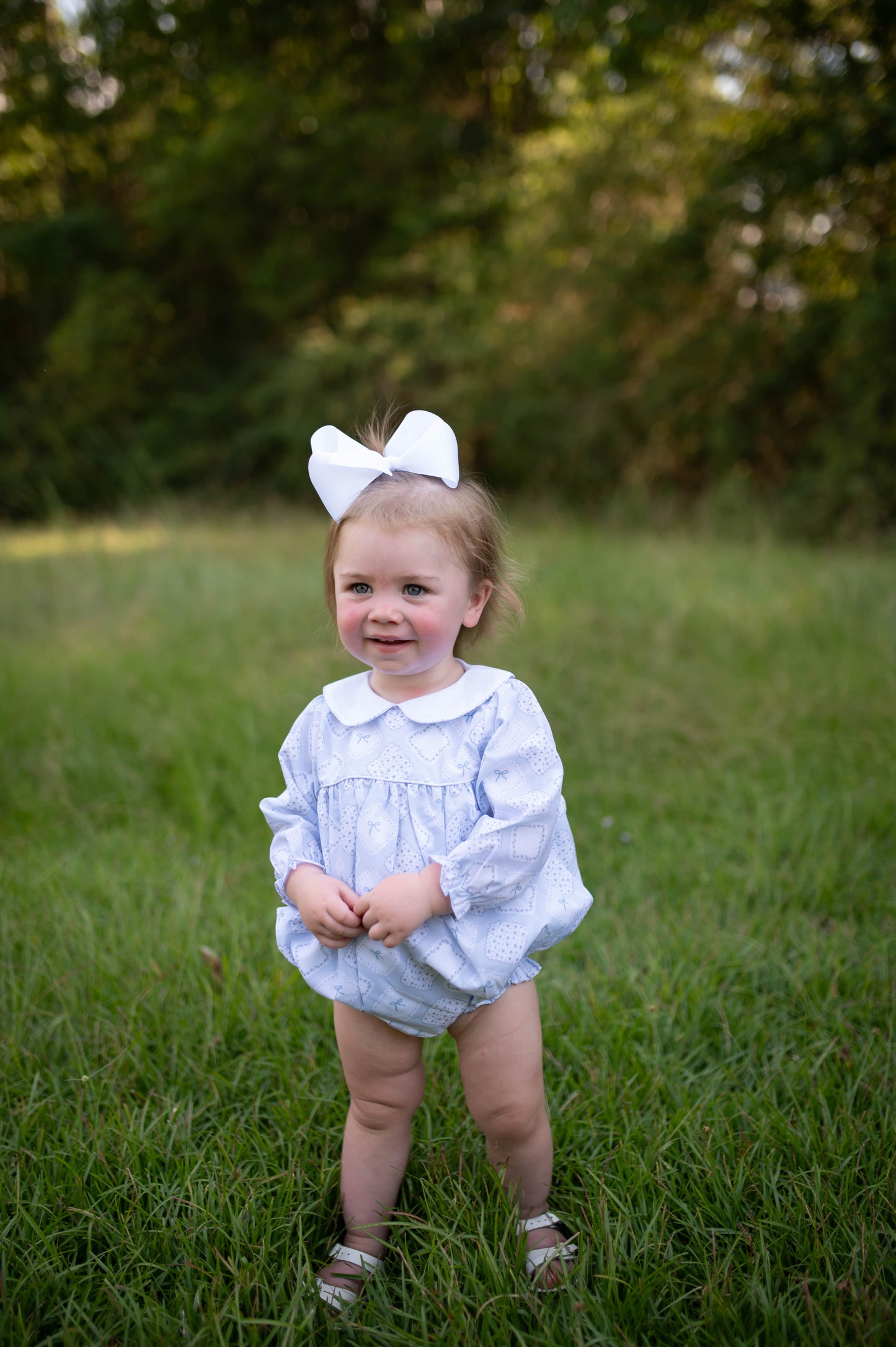 Girls Quilted Bow Patch Long Sleeve Collar Bubble