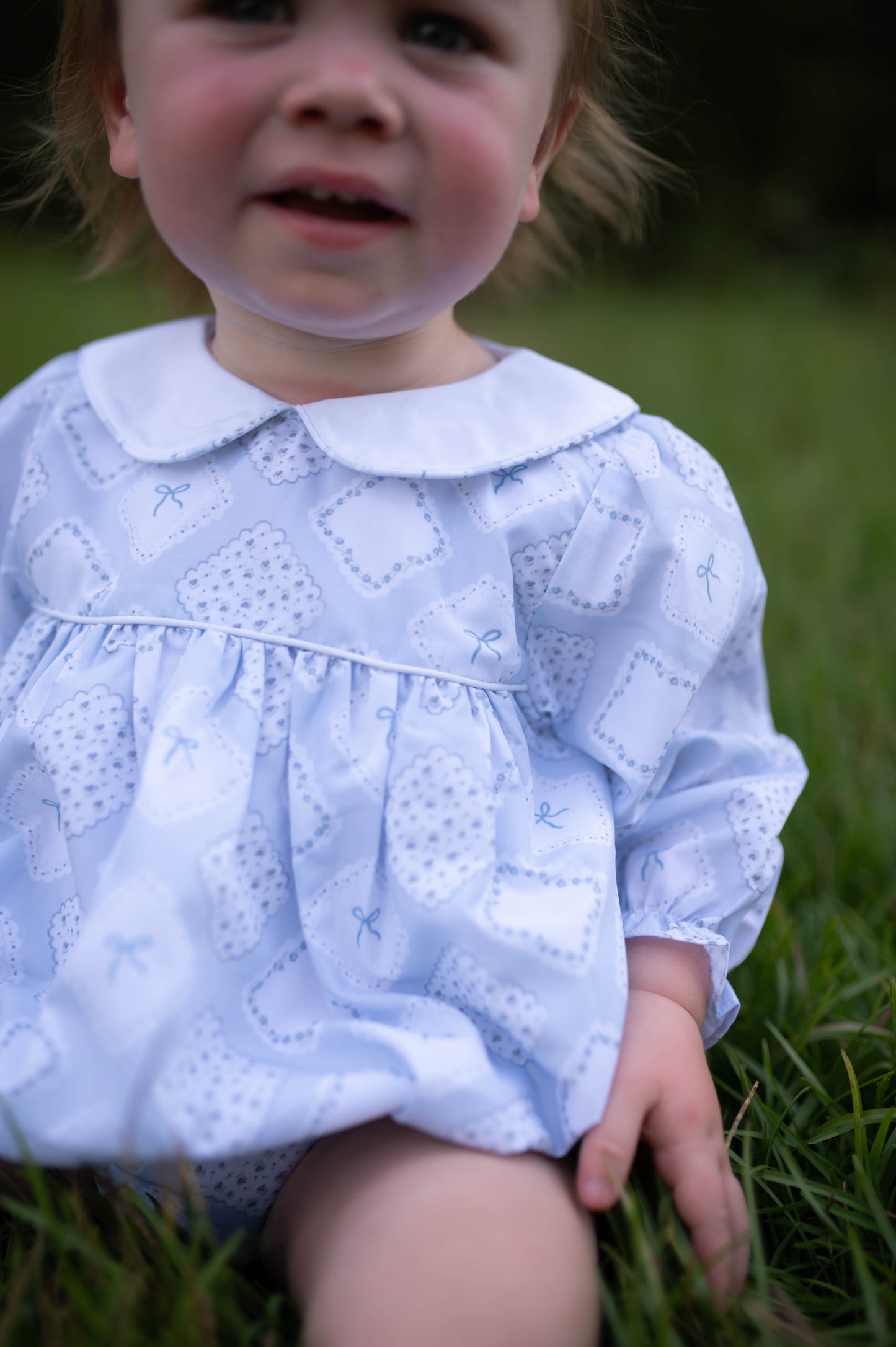 Girls Quilted Bow Patch Long Sleeve Collar Bubble