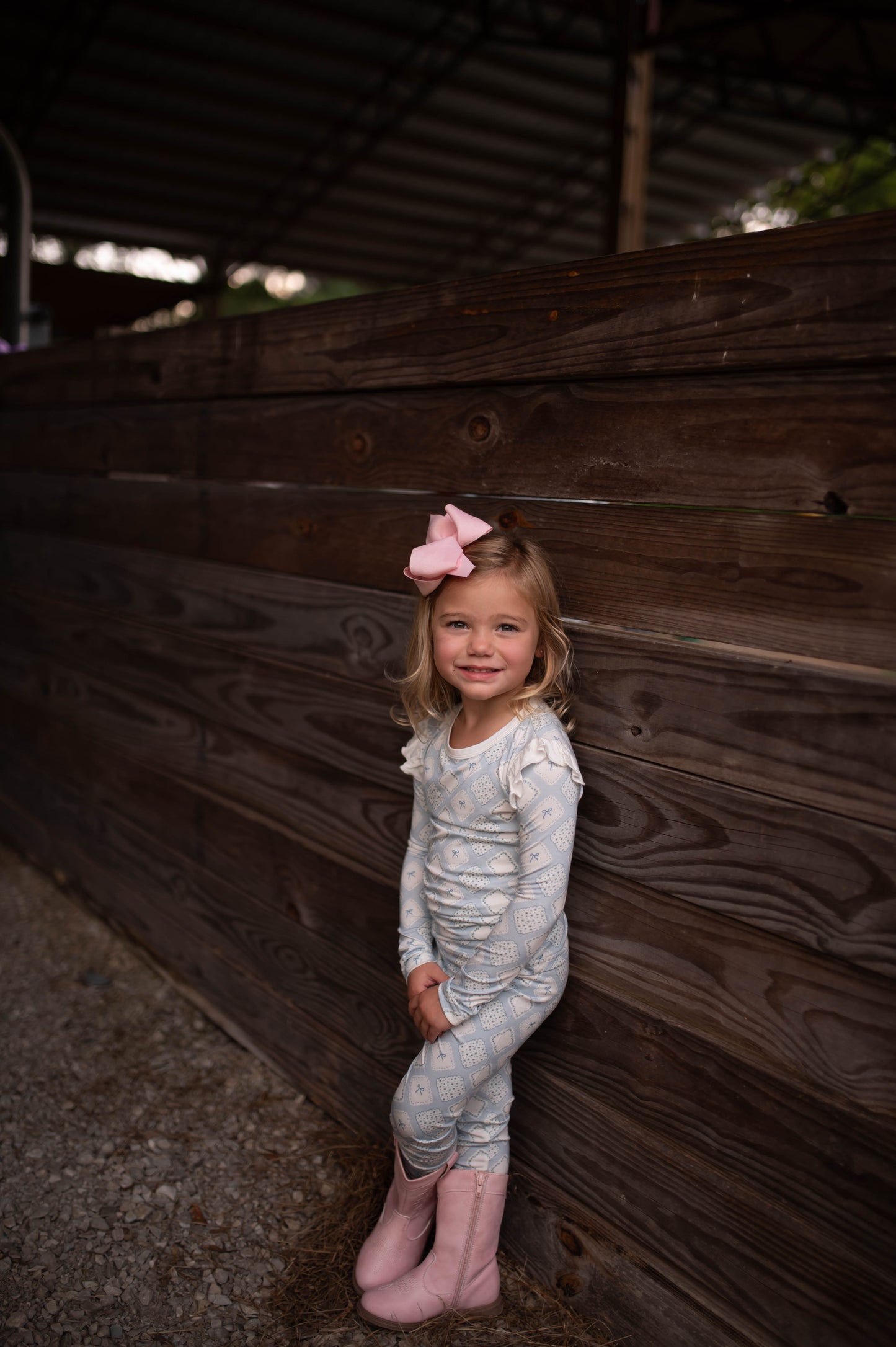 Girls Quilted Bow Patch Ruffle Loungewear Set