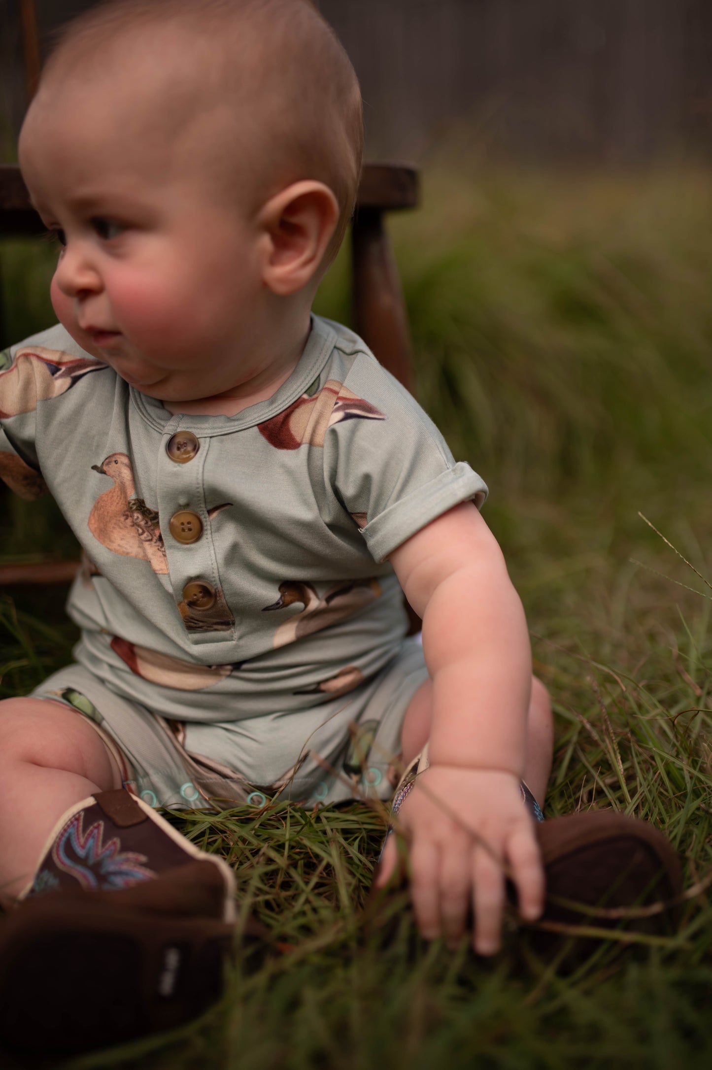 Boys Vintage Ducks Button Romper