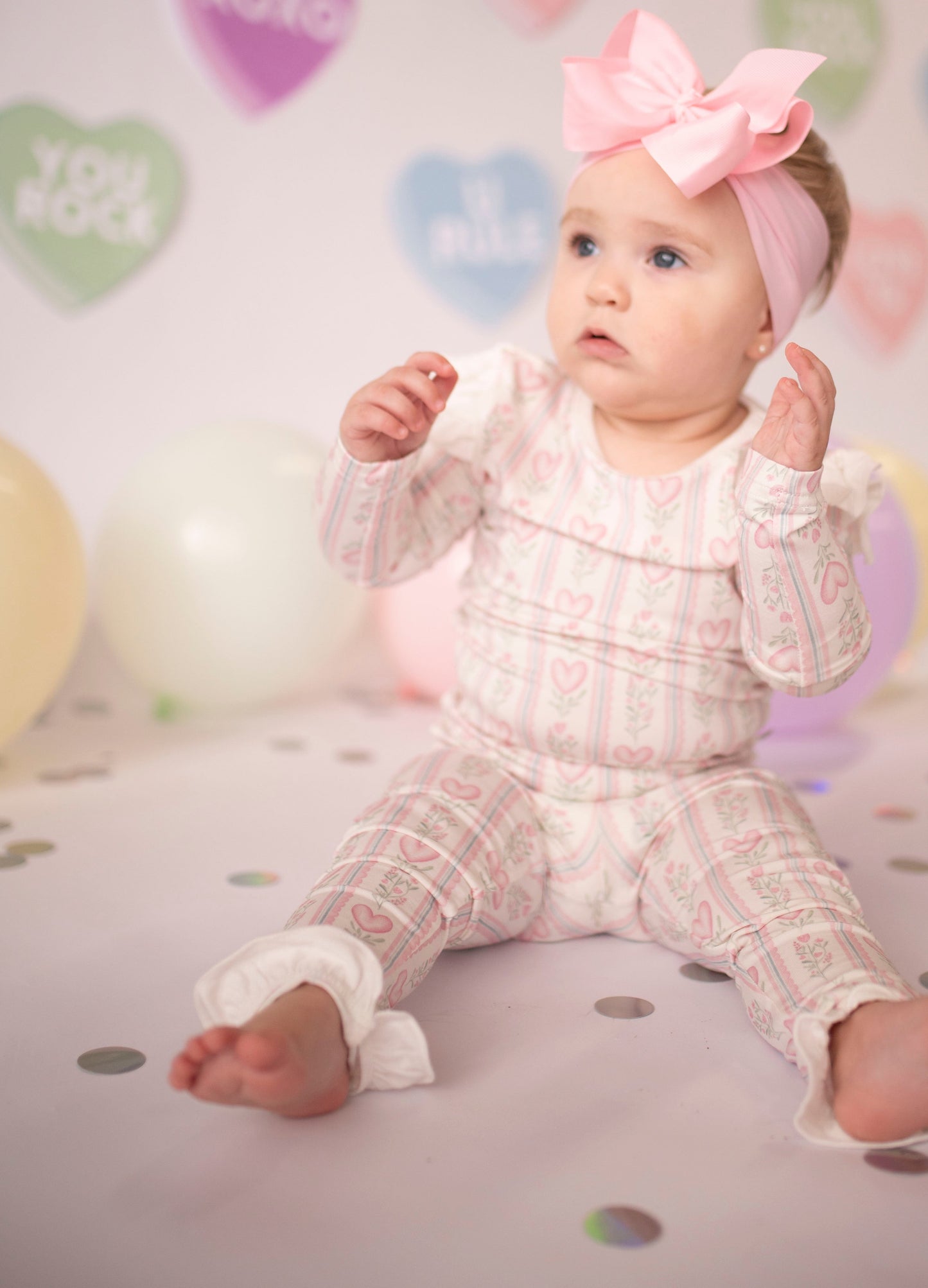 Girls Floral Heart Ruffle Loungewear Set