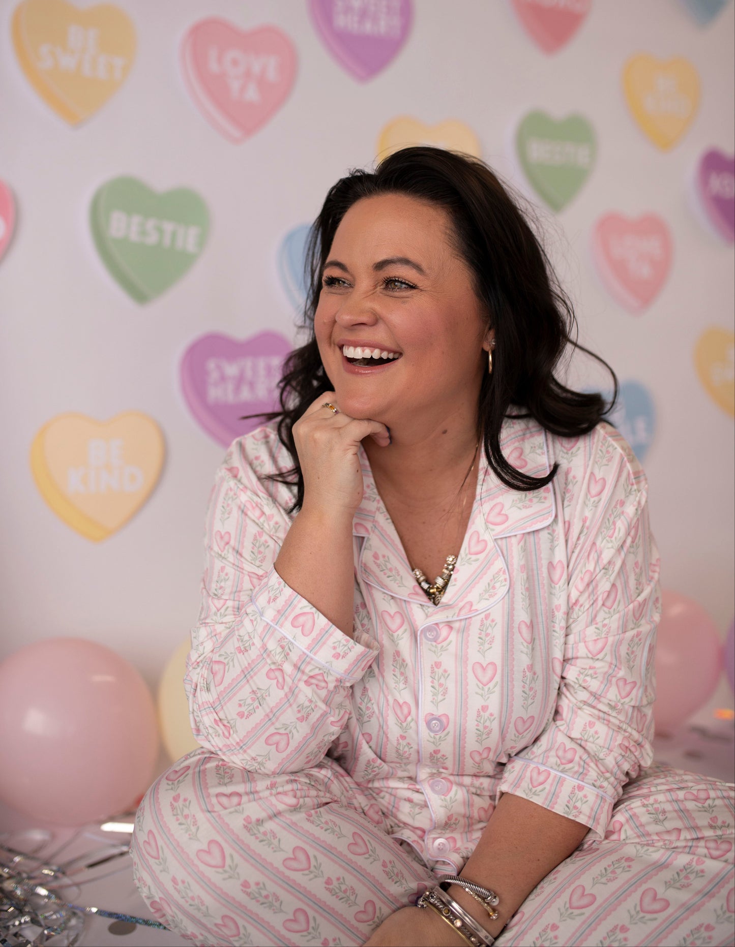 Womens Floral Heart Button Down Loungewear Set