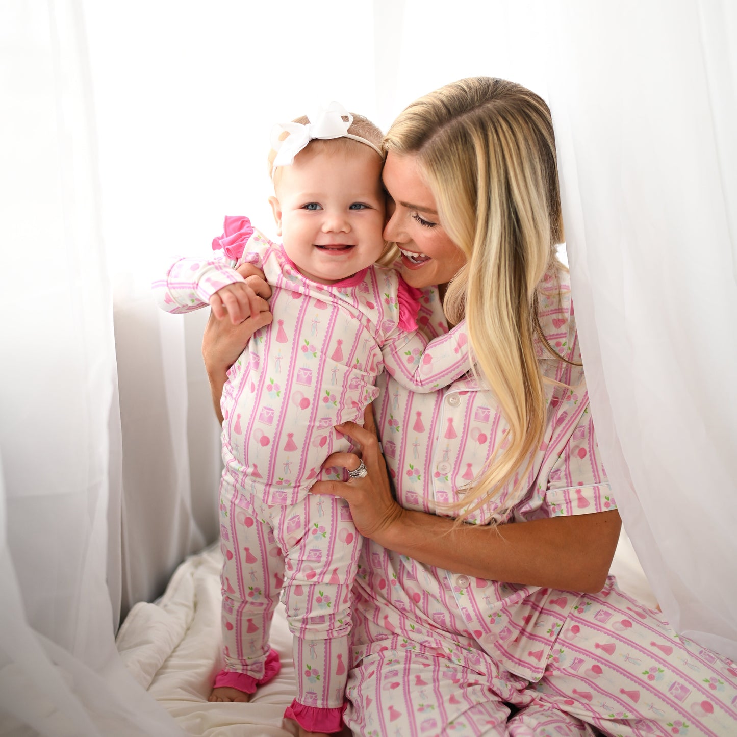 Womens HH 3rd Birthday Pink Short Sleeve Button Down Loungewear Set