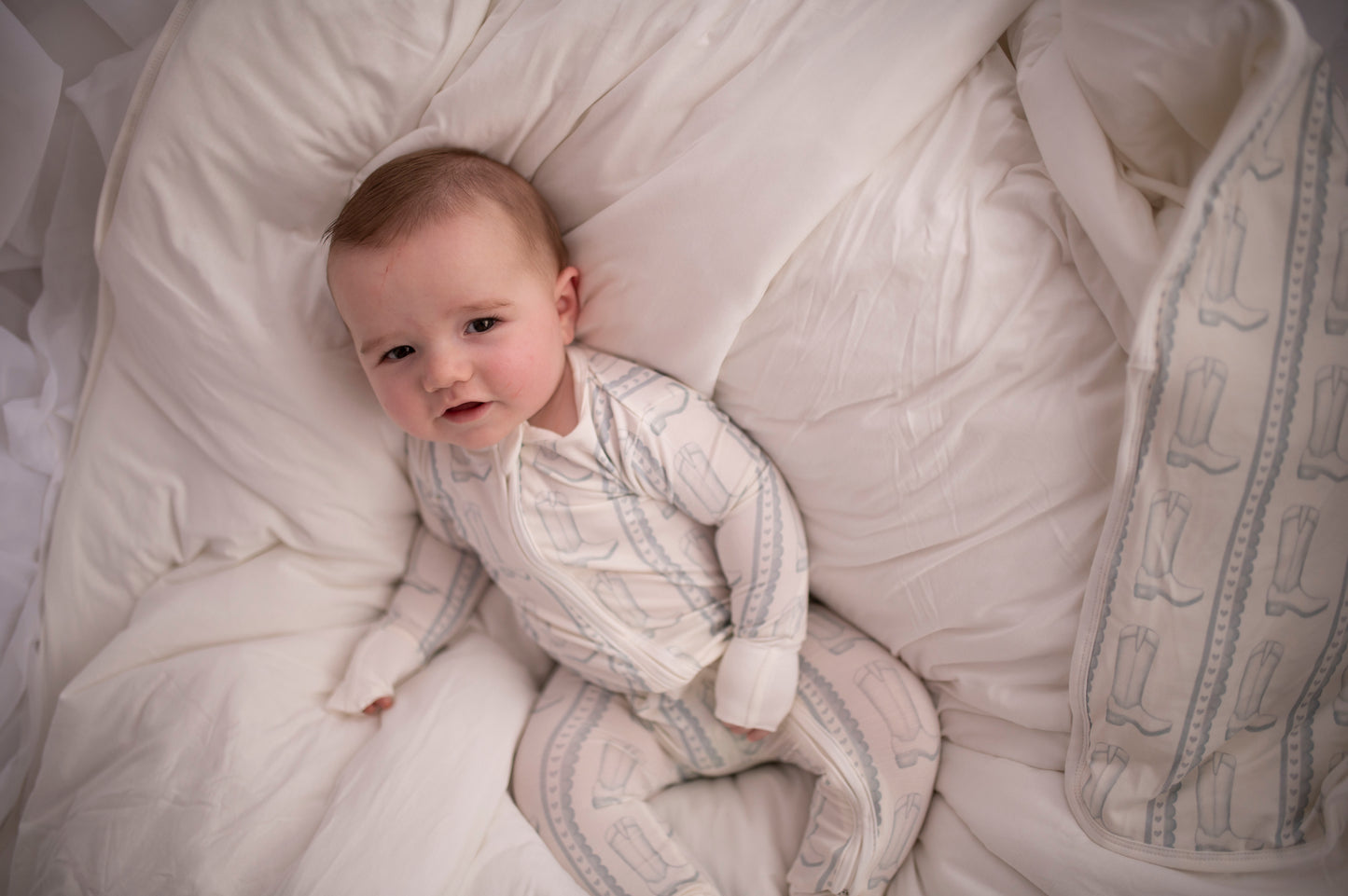 Boys Blue Heart Boot Double Zipper Romper