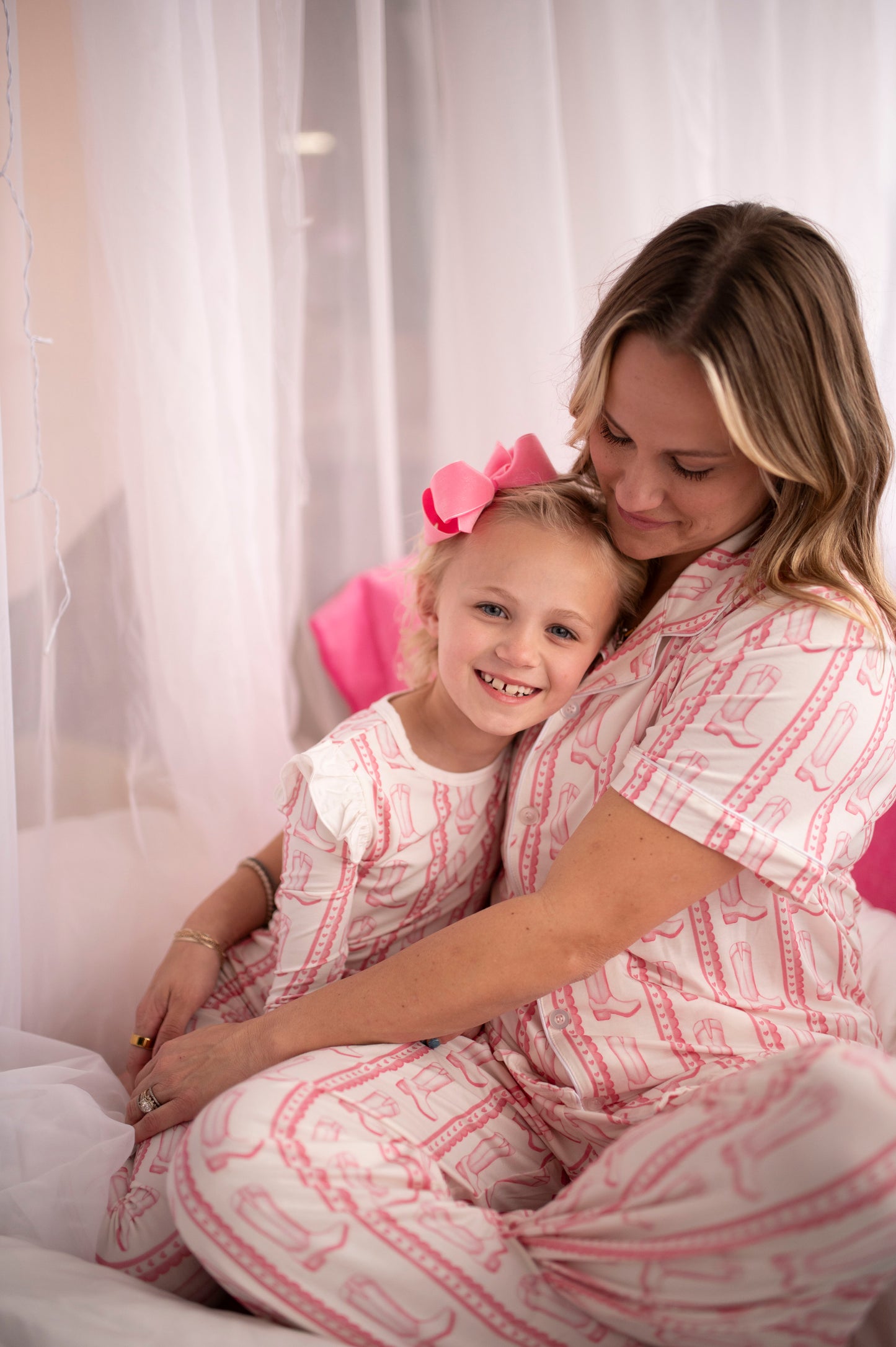 Girls Pink Heart Boot Ruffle Loungewear Set