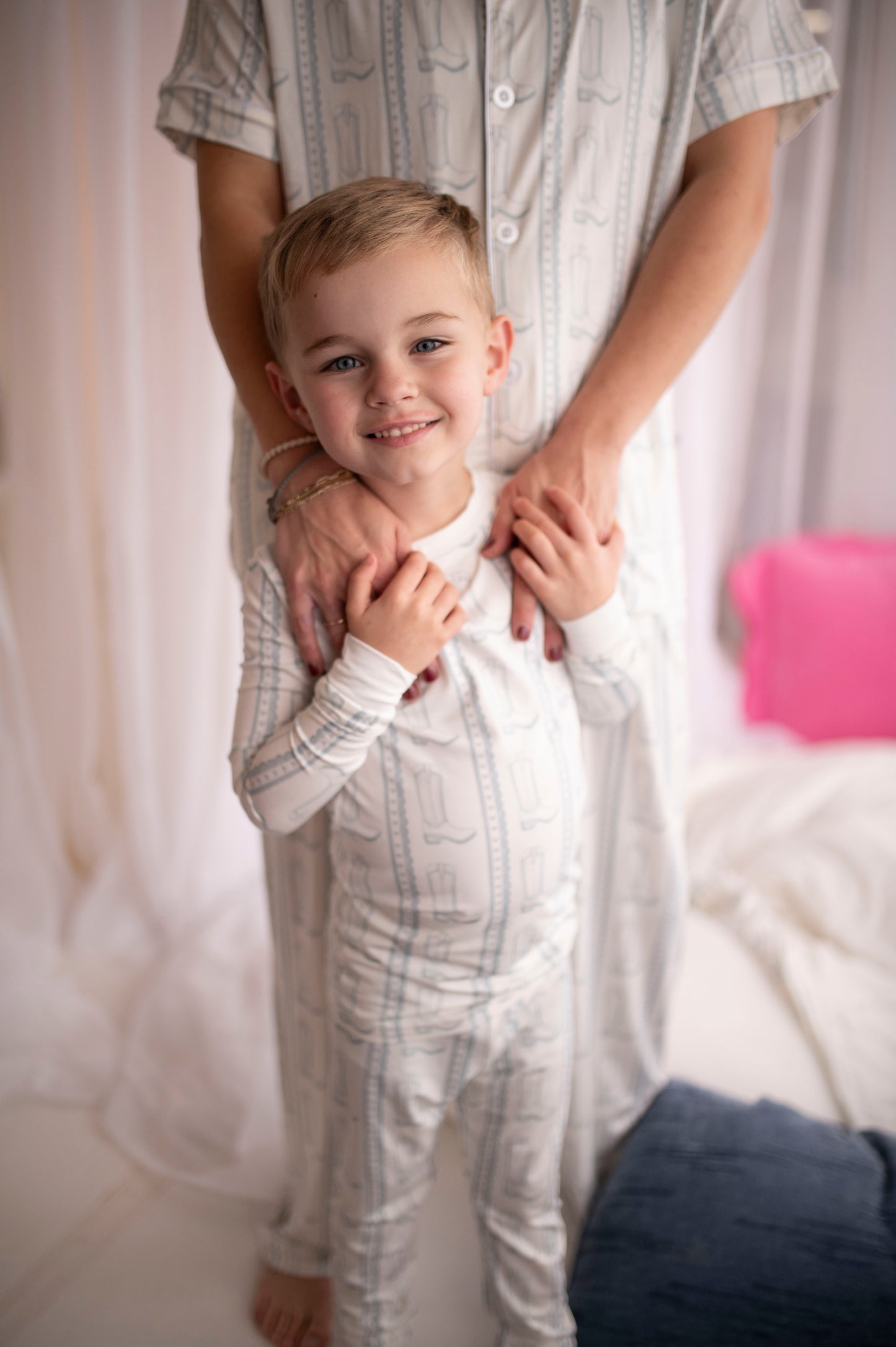 Womens Blue Heart Boots Button Down Loungewear Set