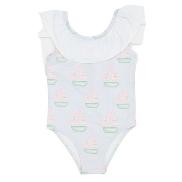 Girls Sailboat Flutter Sleeve One Piece