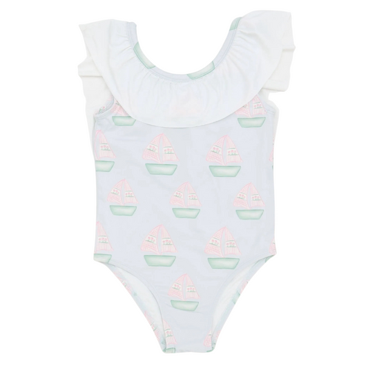 Girls Sailboat Flutter Sleeve One Piece