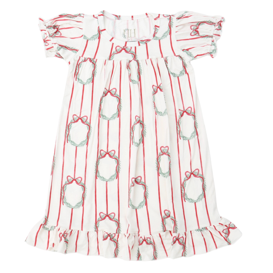 Girls Poinsettia Wreath Nightgown