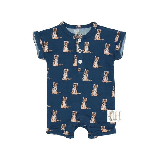 Navy Tiger Button Romper