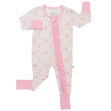 Girls Ruffle Pink Wild West Zipper Romper