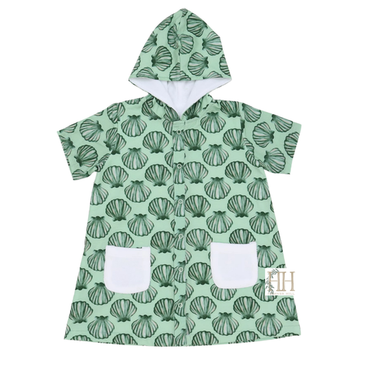 Boys Green Seashell Hooded Coverup