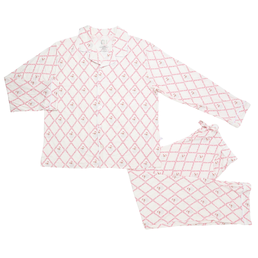 Womens Trellis Sleigh Bells Button Down Loungewear Set
