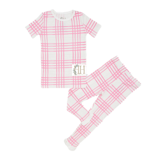 Preppy Pink Plaid Ruffle Loungewear Set