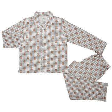 Womens Beary Merry Christmas Long Sleeve Button Down Bamboo Loungewear Set