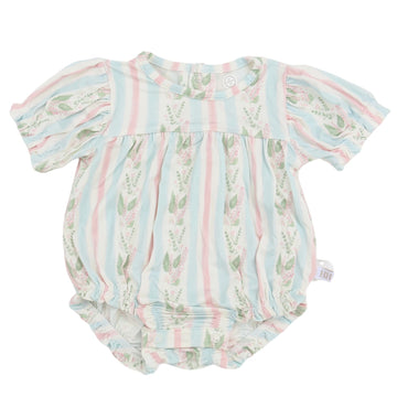 Girls Blue Floral Stripe Bamboo Bubble