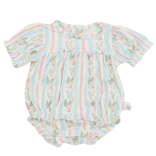 Girls Blue Floral Stripe Bamboo Bubble