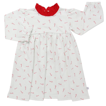 Girls Candy Cane Lane Long Sleeve Red Ruffle Collar Dress