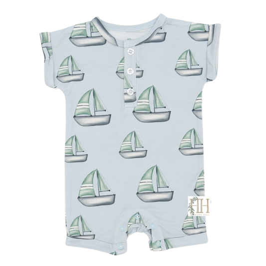 Boys Sailboat Button Romper