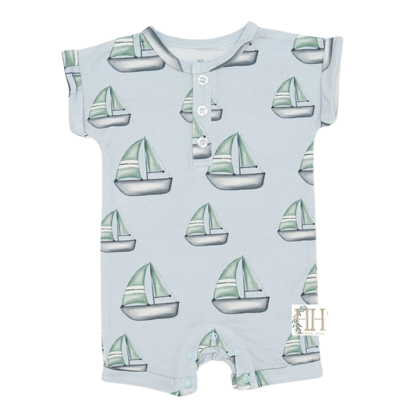 (PRE ORDER : SHIPS 5/1) - Boys Sailboat Button Romper