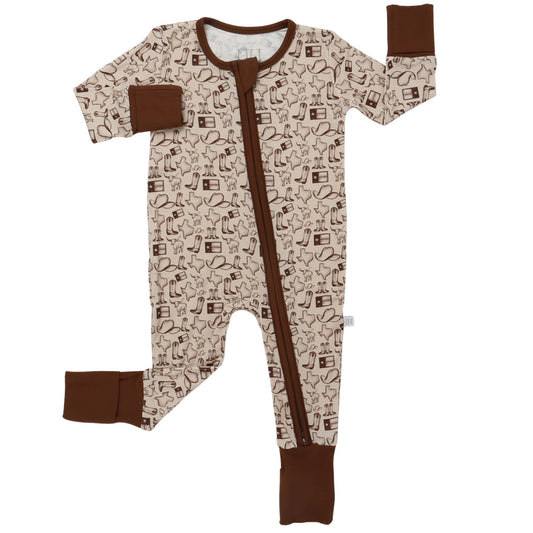 Boys Brown Wild West Zipper Romper