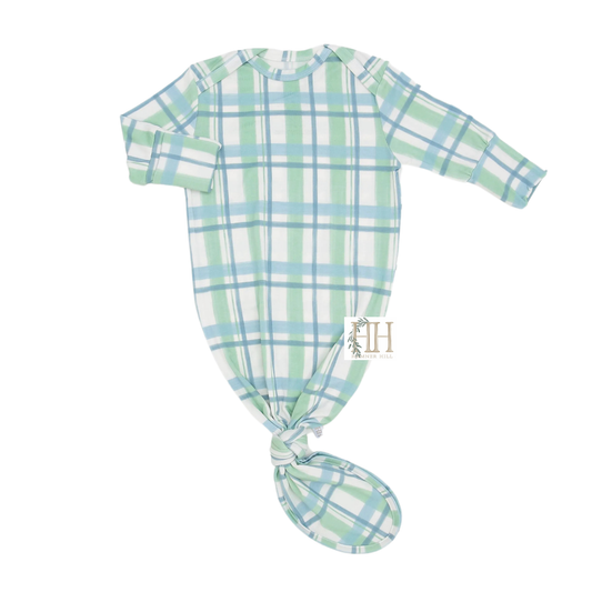 Blue and Green Check Knotted Gown