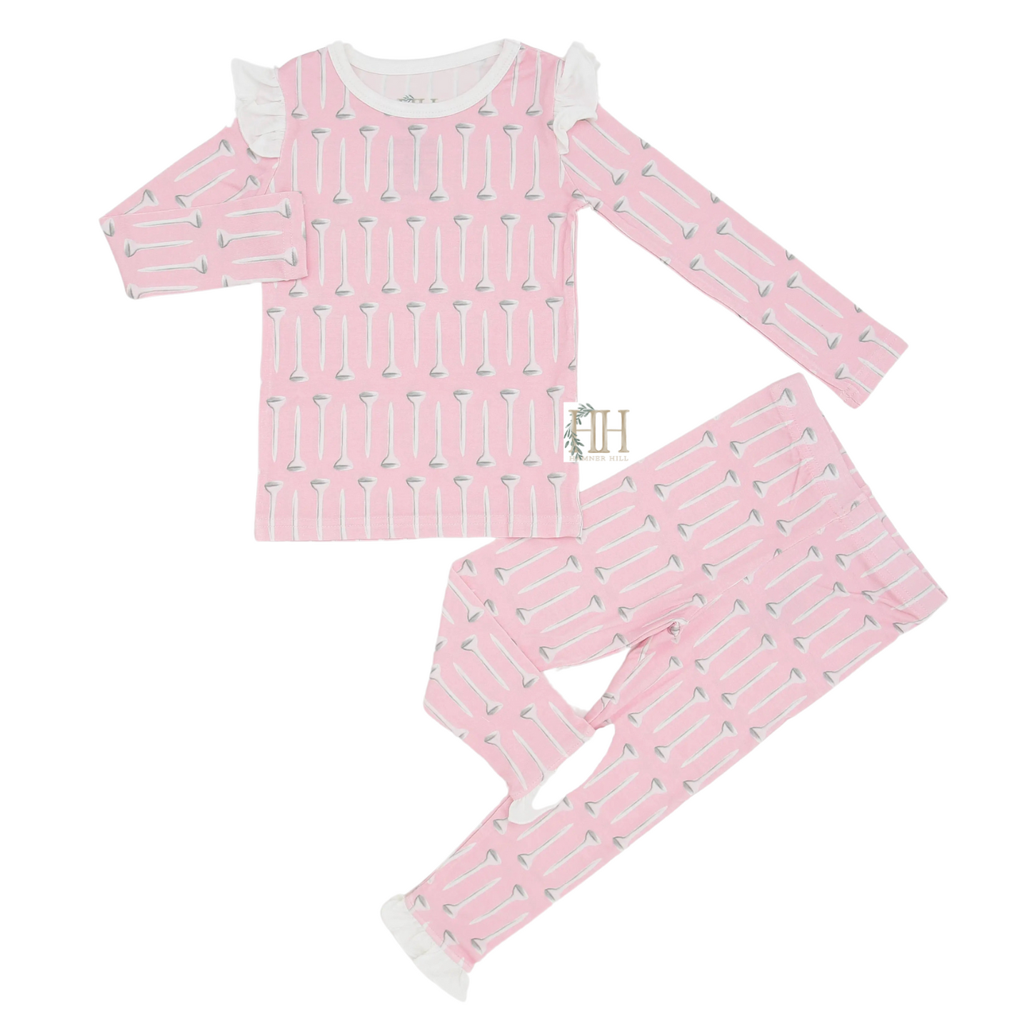 Girls Pink Teed Up Ruffle Loungewear Set