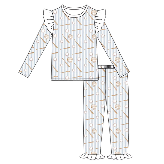 Girls Baseball Ruffle Loungewear Set