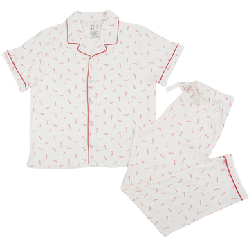Womens Candy Cane Lane Short Sleeve Button Down Pants Set