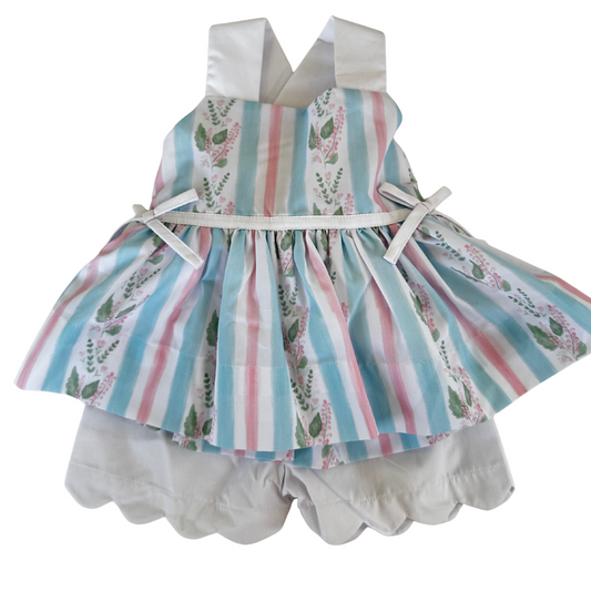Girls Blue Floral Stripe Shorts Set