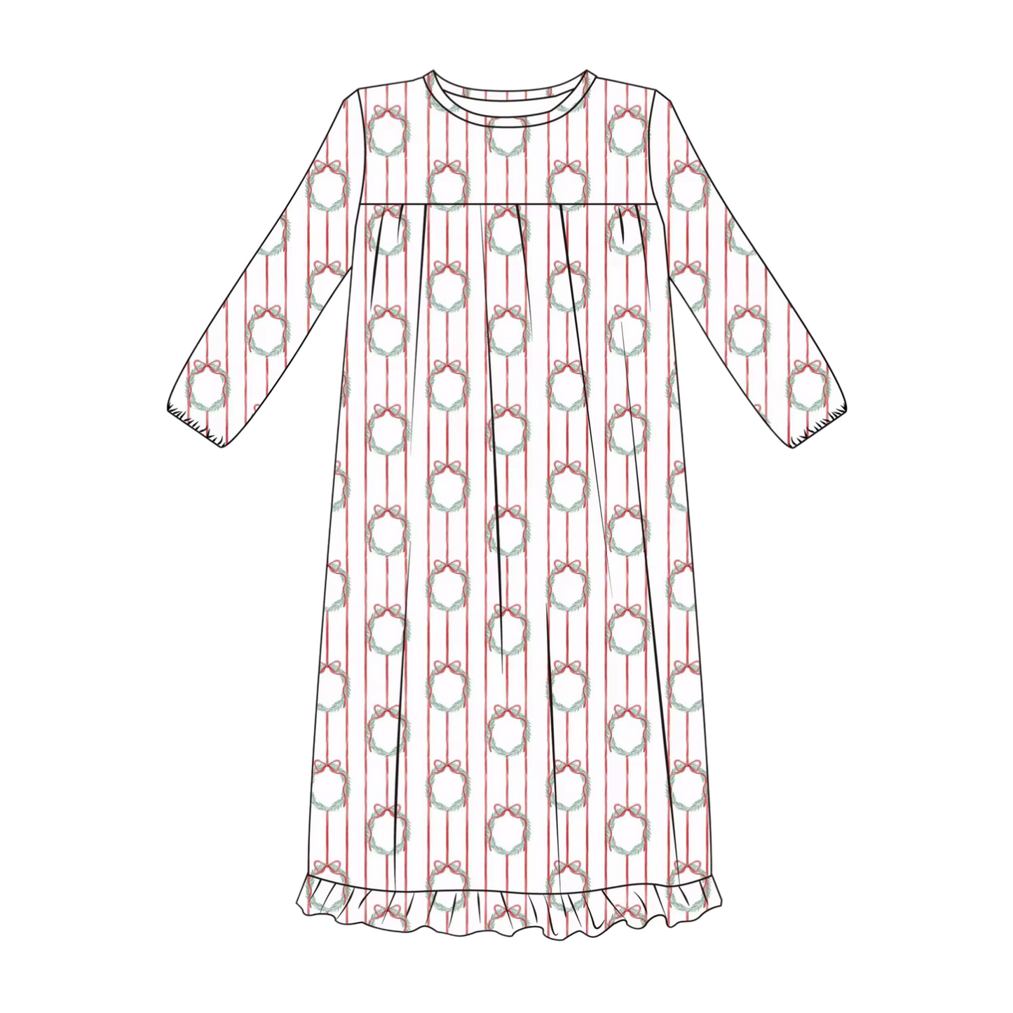 Red Wreath Long Sleeve Nightgown