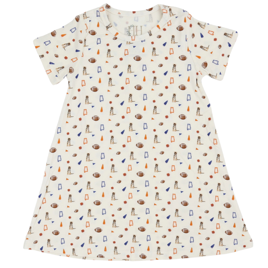 Girls Navy Tiger Pom Bamboo Dress