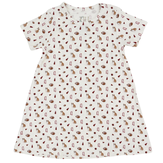 Girls Maroon Bulldog Pom Bamboo Dress