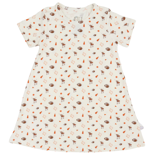 Girl Orange Wild West Pom Bamboo Dress