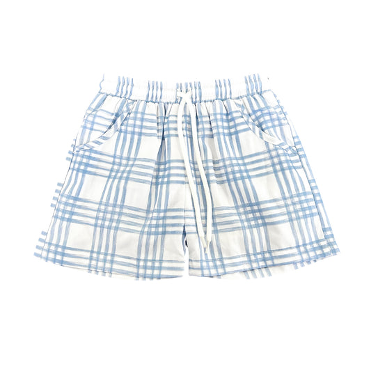 (PRE PURCHASE) Dapper Blue Plaid Boys Swim Trunks