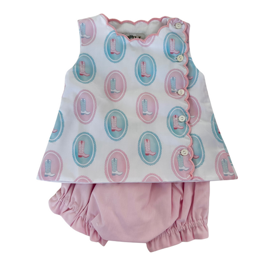 Girls Oval Boots Scalloped Diaper Set