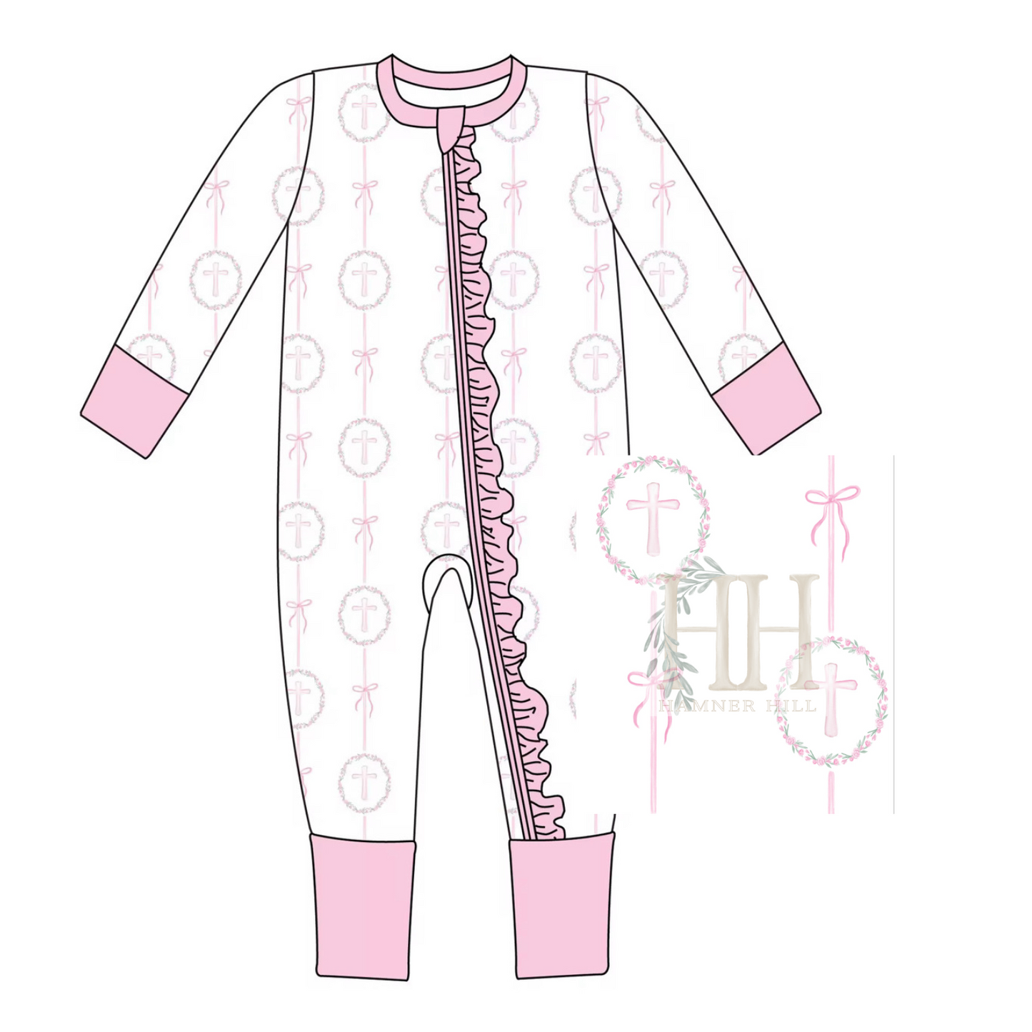 (PRE PURCHASE) Girls Pink Cross Double Zipper Romper