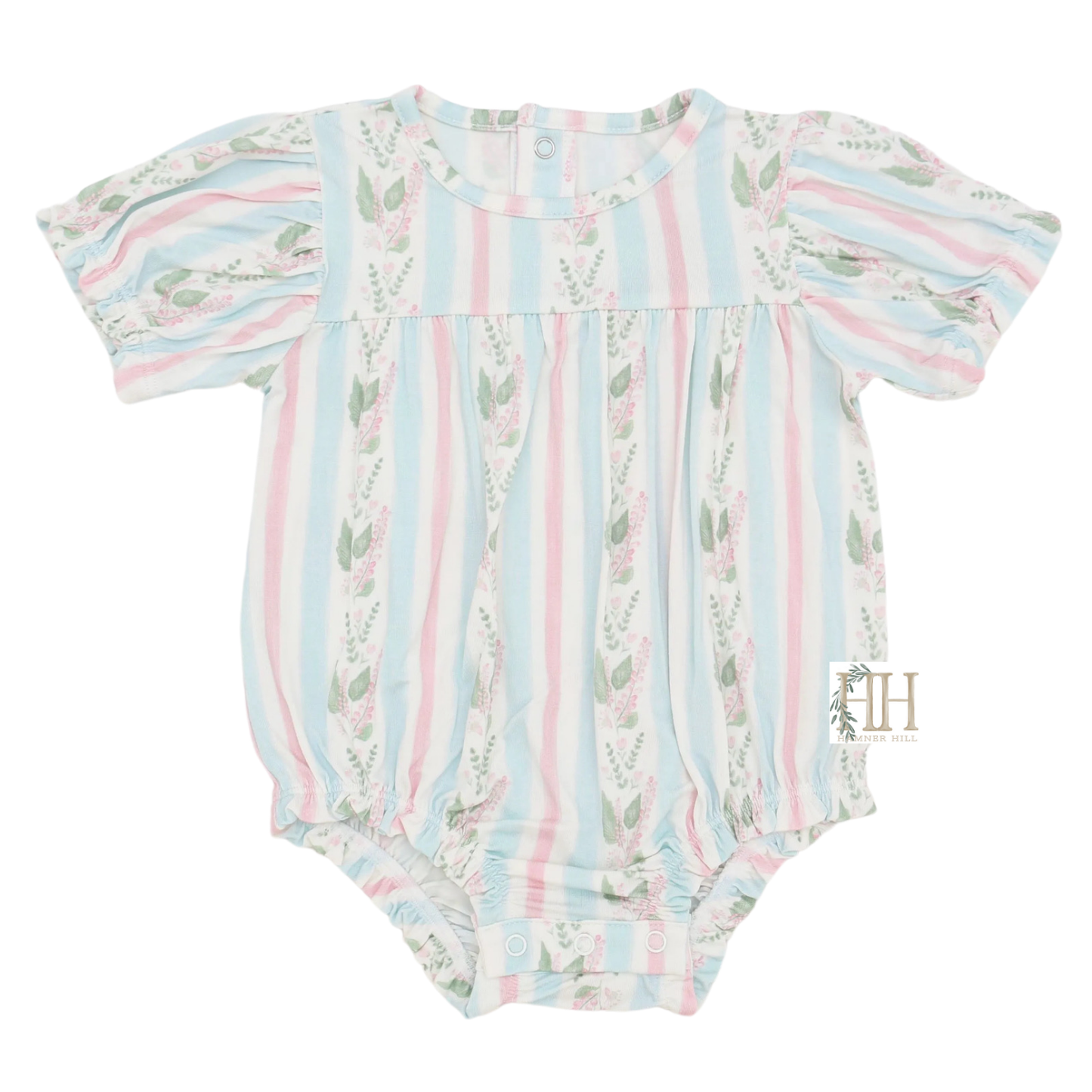 Girls Blue Floral Stripe Bamboo Bubble