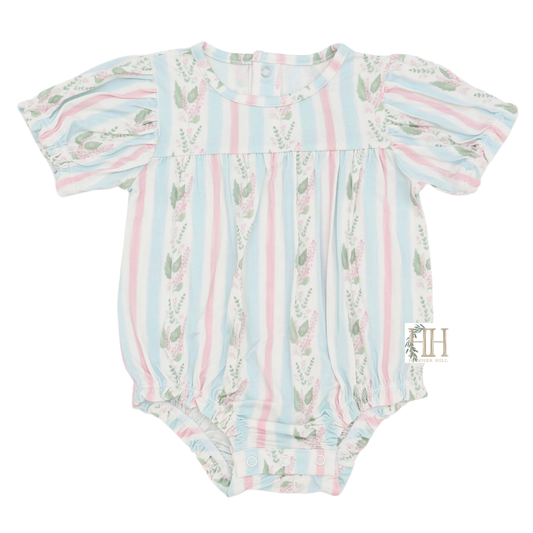 Girls Blue Floral Stripe Bamboo Bubble