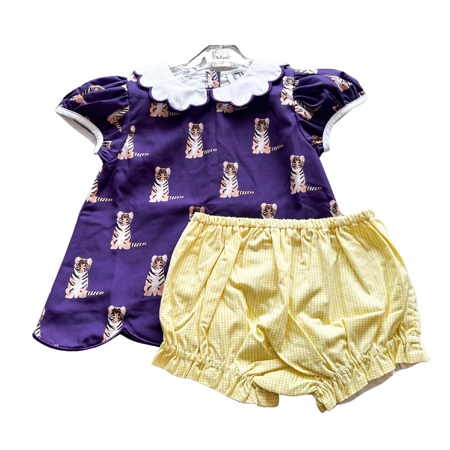 Purple Tiger Scalloped Peter Pan Top & Bloomer Set