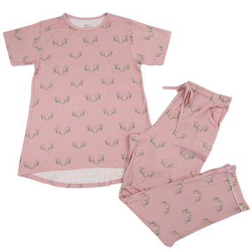 Womens Antler Scoop Neck Loungewear Pant Set